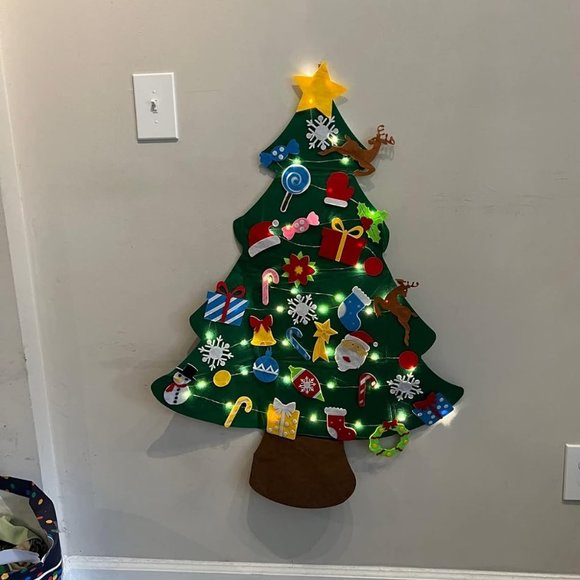 3ft DIY Lighted Felt Christmas Tree Set Plus Snowman 33 Ornaments Kids Gift - Picture 8 of 10